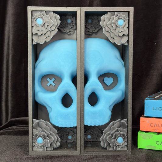 Blue Skull and Roses Book Nook | Dark Romance Bookshelf Decor