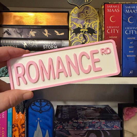Romance Rd Street Sign Shelf Sitter | Bookish Desk Decor | Spicy Reader Plaque