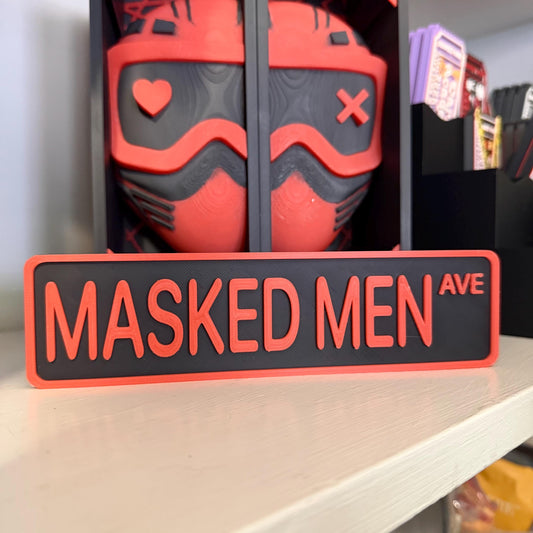 Masked Men Ave Street Sign Shelf Sitter | Dark Romance Bookshelf Decor | Booktok Desk Nameplate