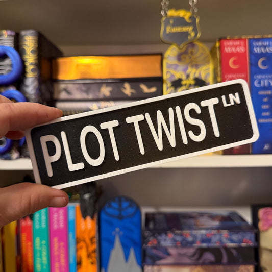 Plot Twist Ln Street Sign Shelf Sitter | Thriller Bookshelf Decor | Bookish Desk Nameplate