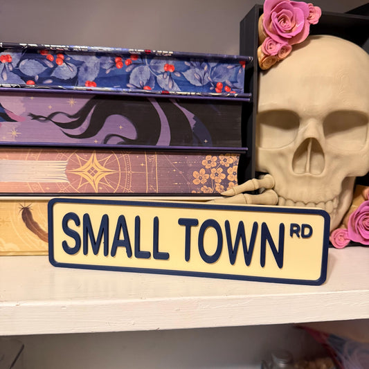 Small Town Rd Street Sign Shelf Sitter | Cozy Romance Bookshelf Decor | Bookish Desk Nameplate