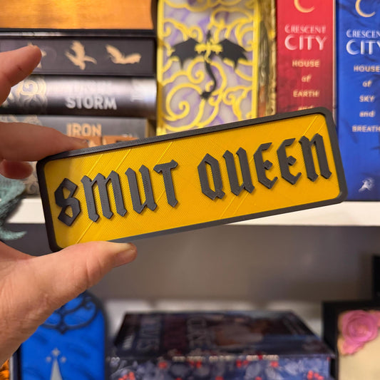 Smut Queen Sign Shelf Sitter | Spicy Romance Bookshelf Decor | Bookish Desk Nameplate