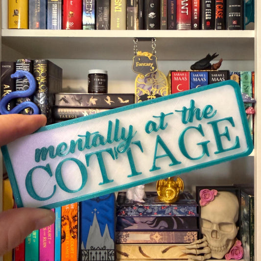 Mentally at the Cottage Sign Shelf Sitter | Cozy Bookshelf Decor | Bookish Desk Nameplate