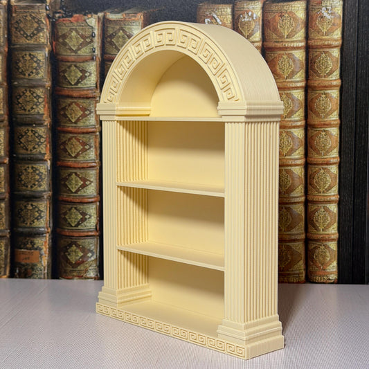 Arched Greek Key Bookcase | Miniature Book Tracker | Classical Library Decor