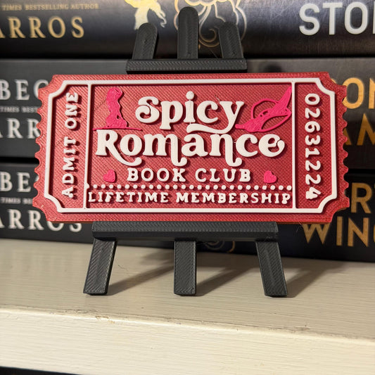 Spicy Romance Book Club Ticket | Romance Bookshelf Decor | Bookish Shelf Sitter