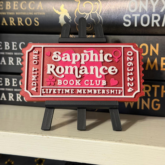 Sapphic Romance Book Club Ticket | LGBTQ Bookshelf Decor | Bookish Shelf Sitter
