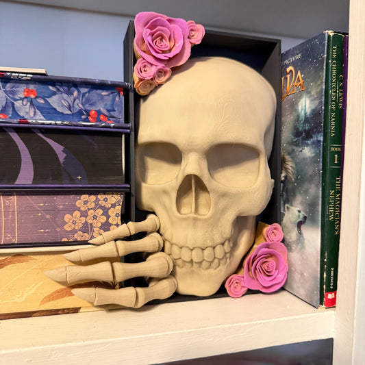 Skull and Roses Book Nook | Dark Romance Bookshelf Decor | Gothic Fantasy Shelf Sitter