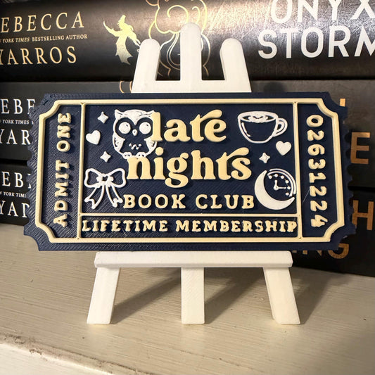 Late Nights Book Club Ticket Bookshelf Sitter