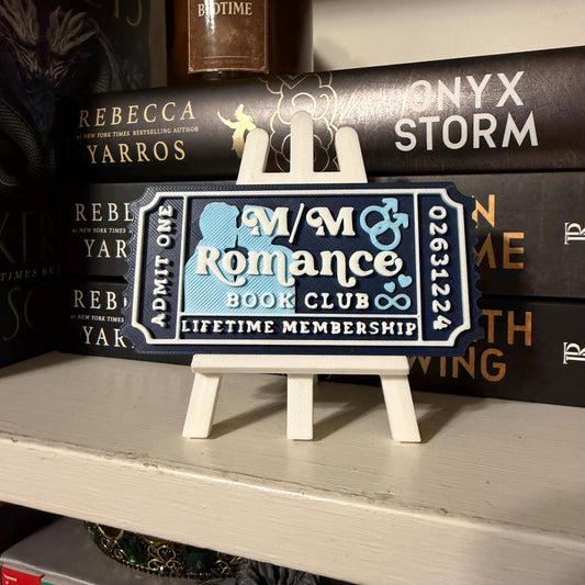 M/M Romance Book Club Ticket | LGBTQ Bookshelf Decor | Bookish Shelf Sitter