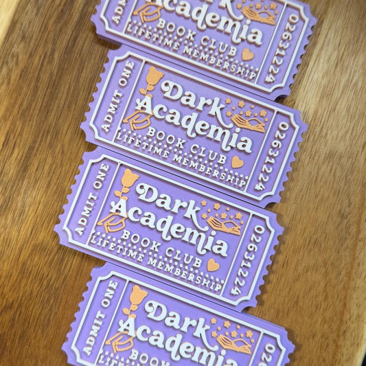 Dark Academia Book Club Ticket | Gothic Library Decor | 3D Printed Shelf Sitter