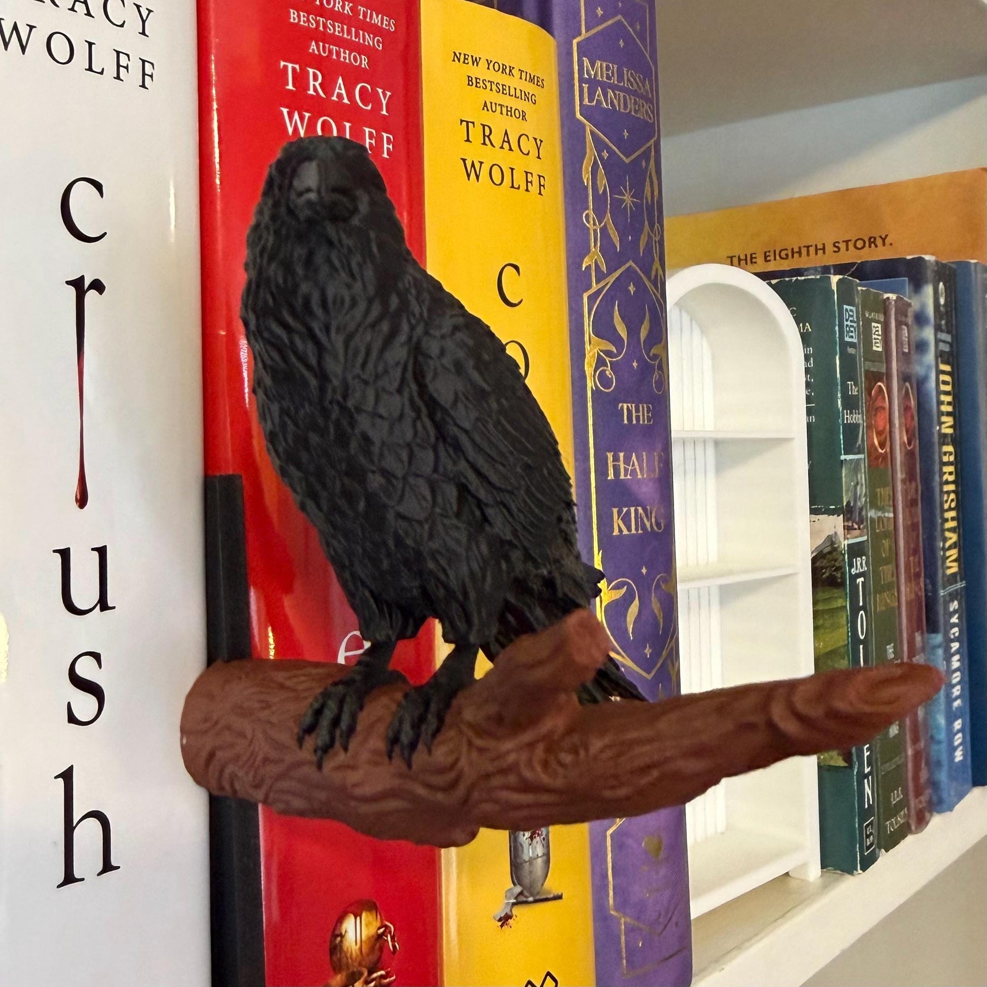 Raven on a Branch Bookshelf Decoration Spine Hugger