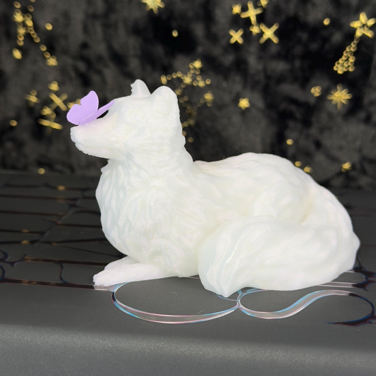 Arctic Fox with Butterfly Shelf Sitter | Fantasy Bookshelf Decor | Cottagecore Gift
