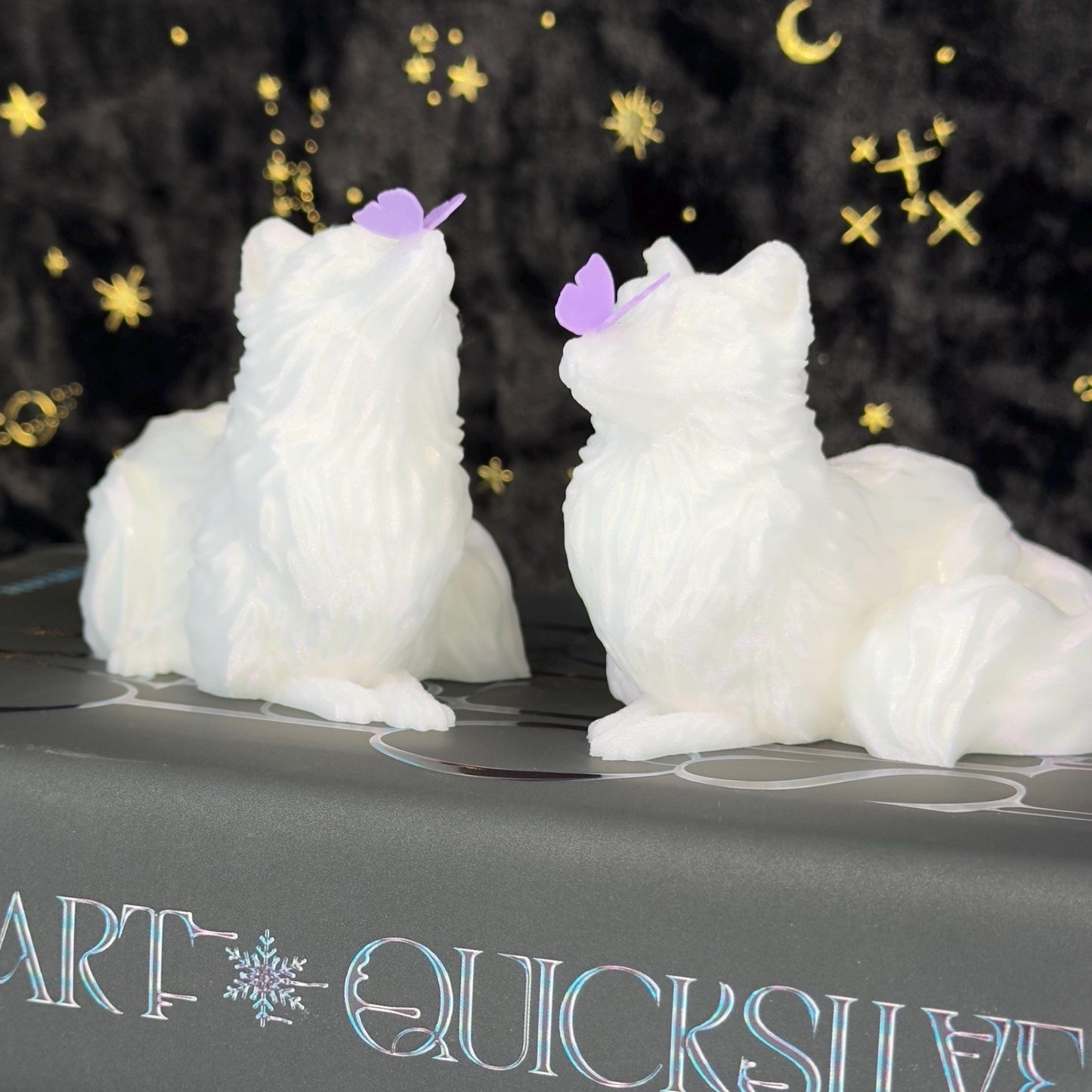 Arctic Fox with Butterfly Shelf Sitter | Fantasy Bookshelf Decor | Cottagecore Gift