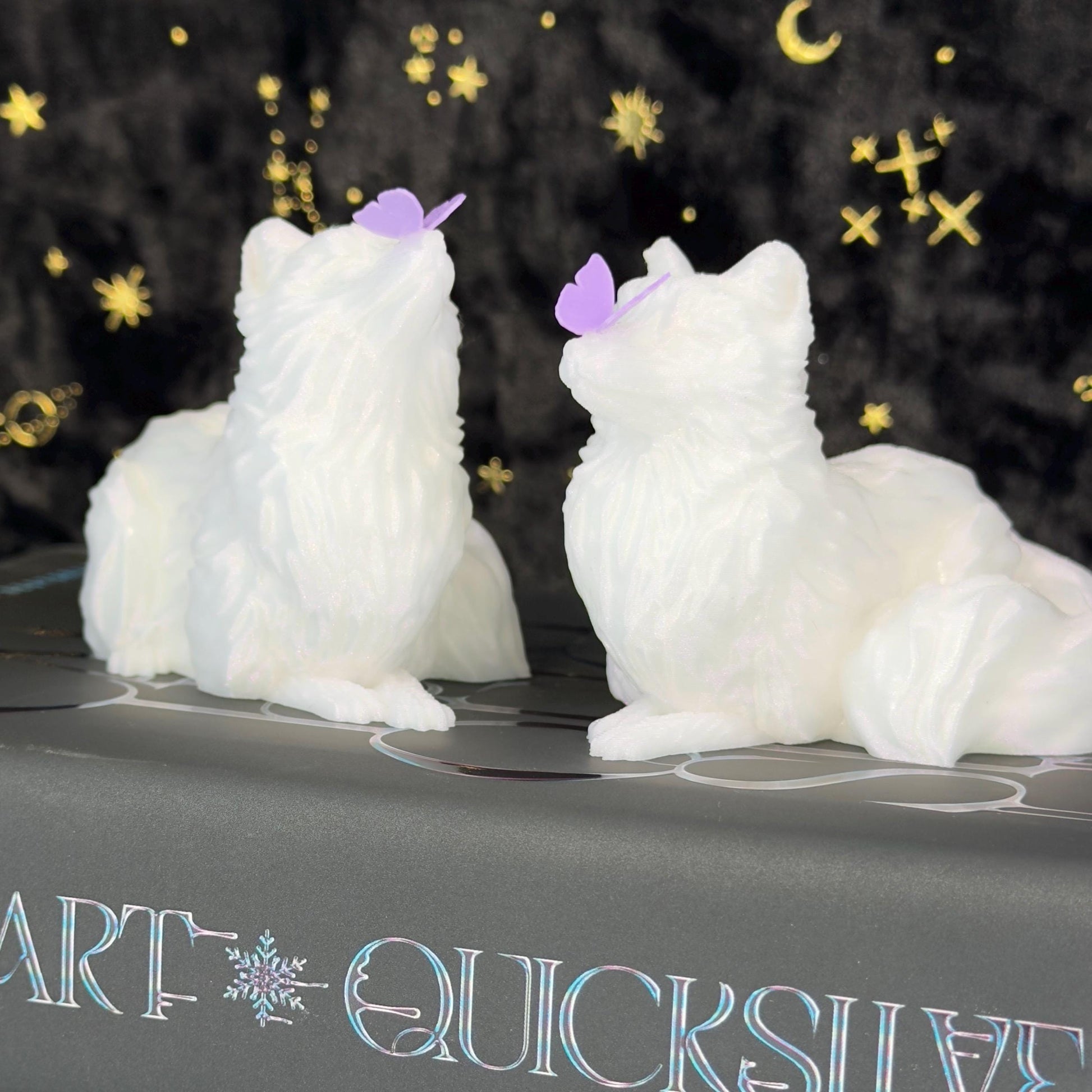 Arctic Fox with Butterfly Shelf Sitter | Fantasy Bookshelf Decor | Cottagecore Gift