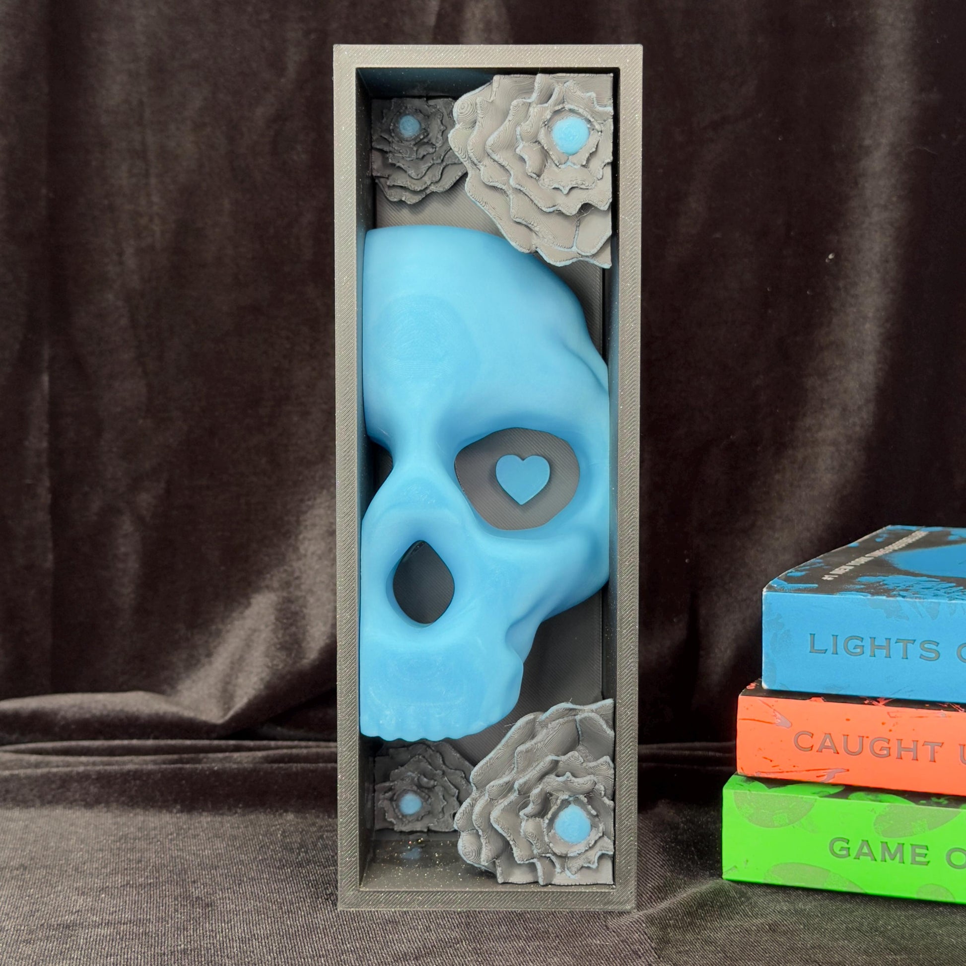 Blue Skull and Roses Book Nook | Dark Romance Bookshelf Decor