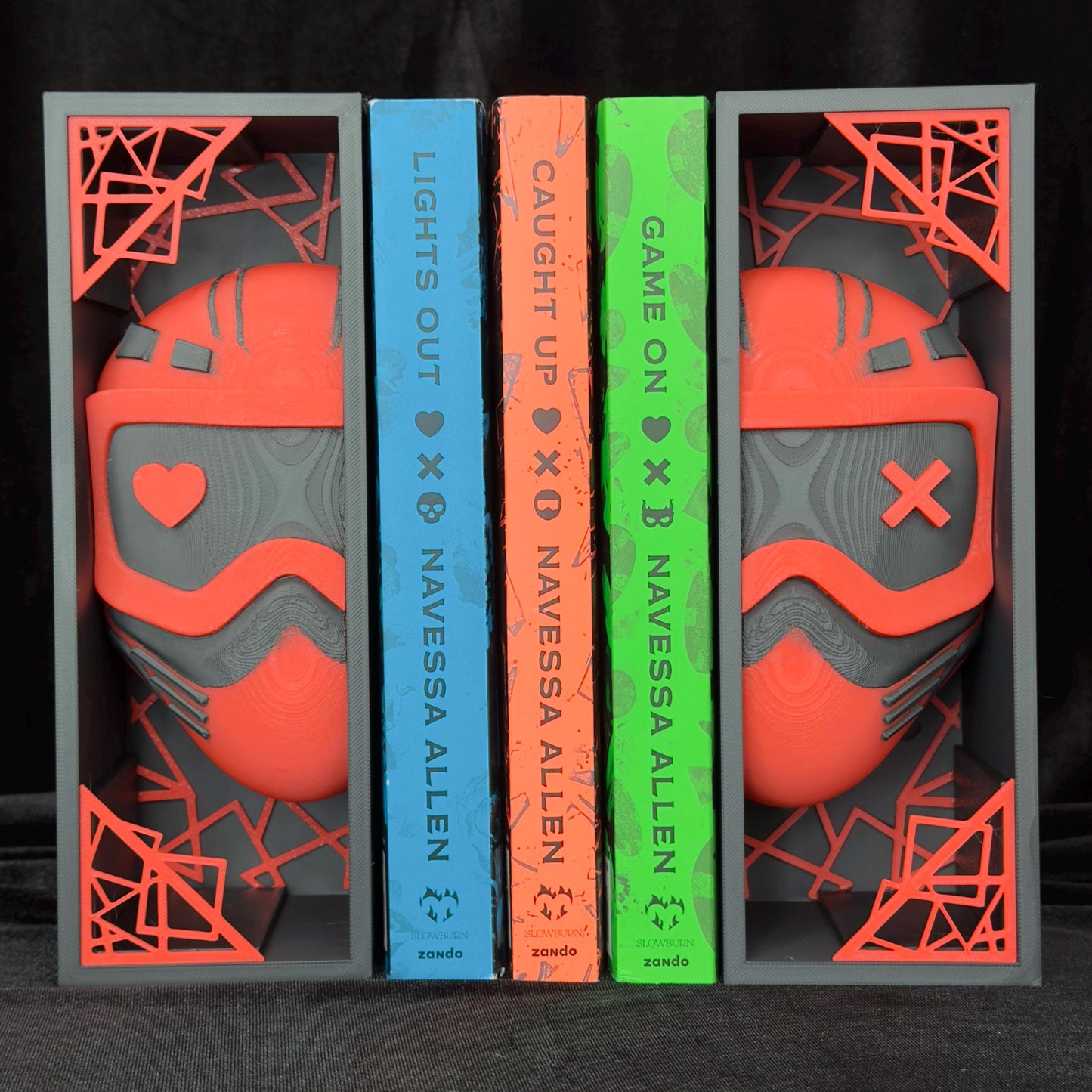 Red Mask and Shattered Glass Book Nook | Dark Romance Bookshelf Decor | Bookends