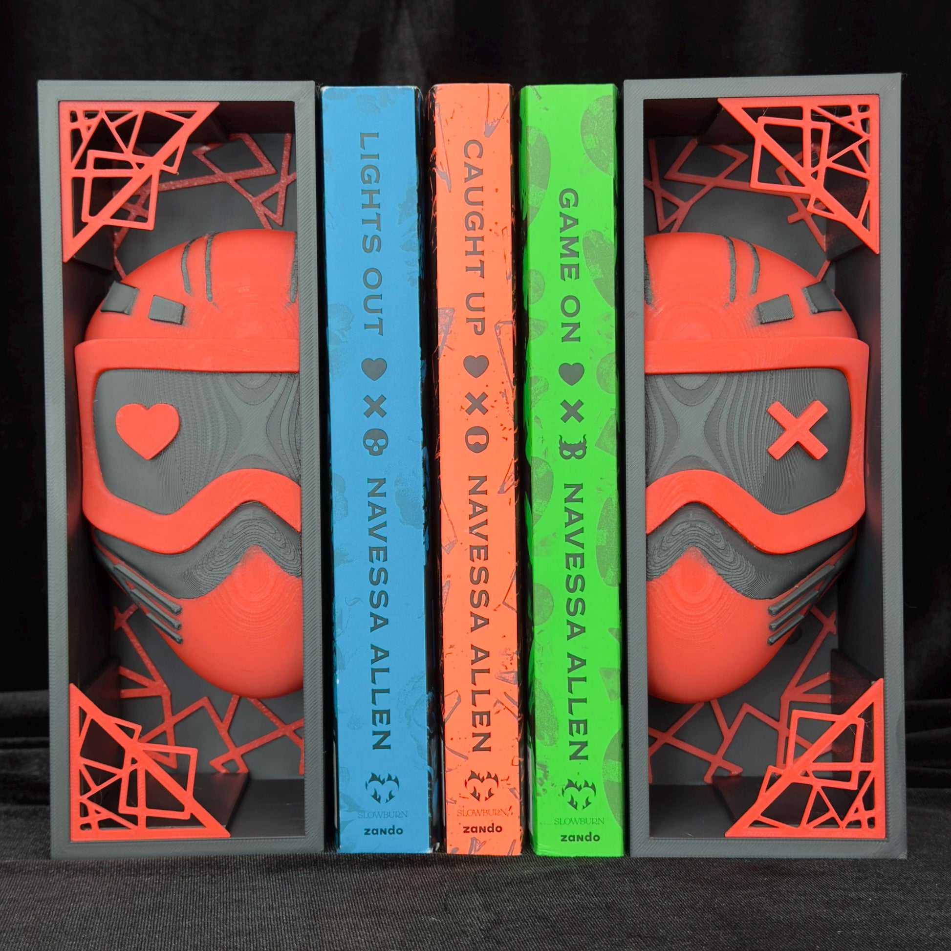 Red Mask and Shattered Glass Book Nook | Dark Romance Bookshelf Decor | Bookends