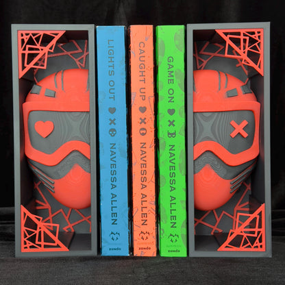 Red Mask and Shattered Glass Book Nook | Dark Romance Bookshelf Decor | Bookends