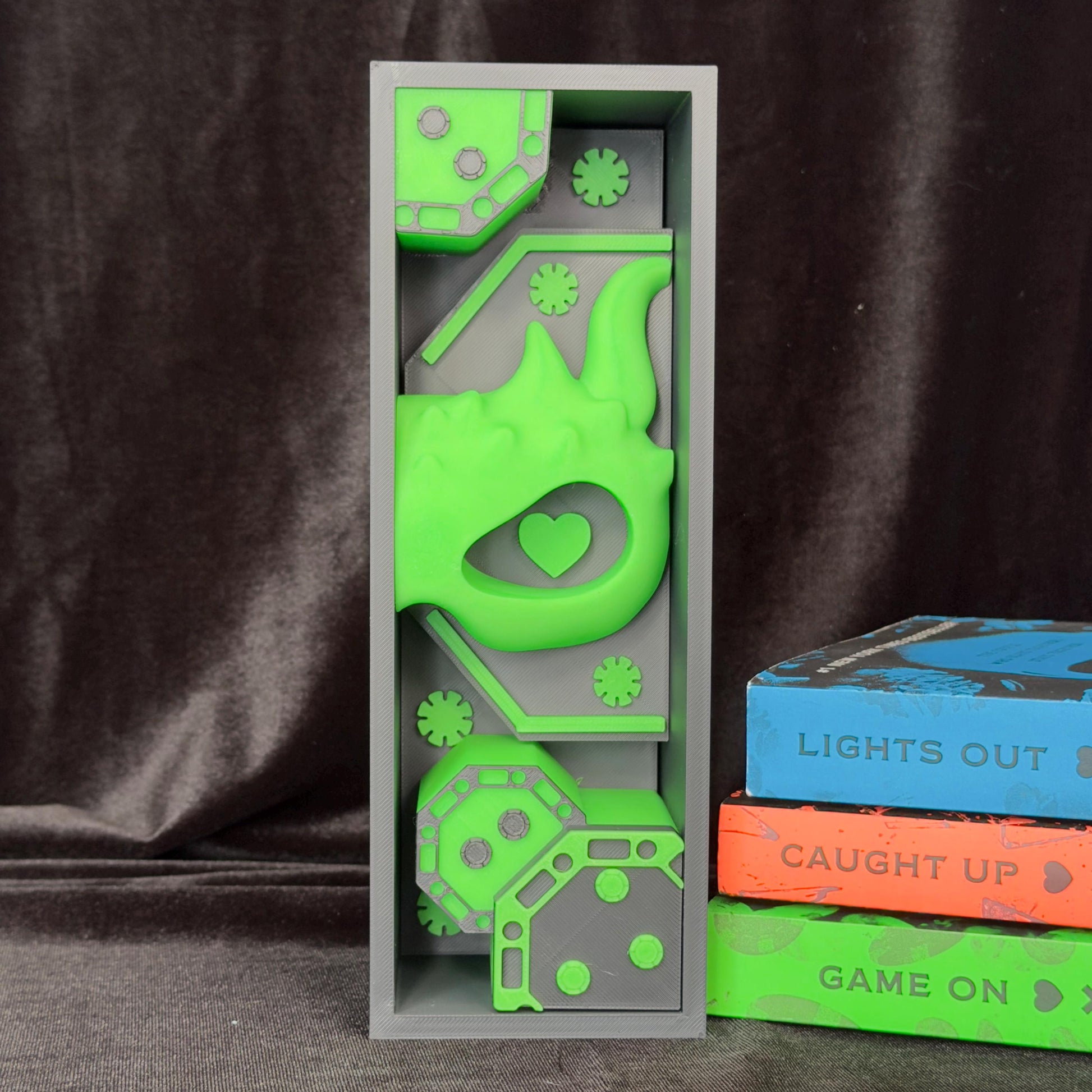 Green Mask and Poker Chips Book Nook | Dark Romance Bookshelf Decor Bookends