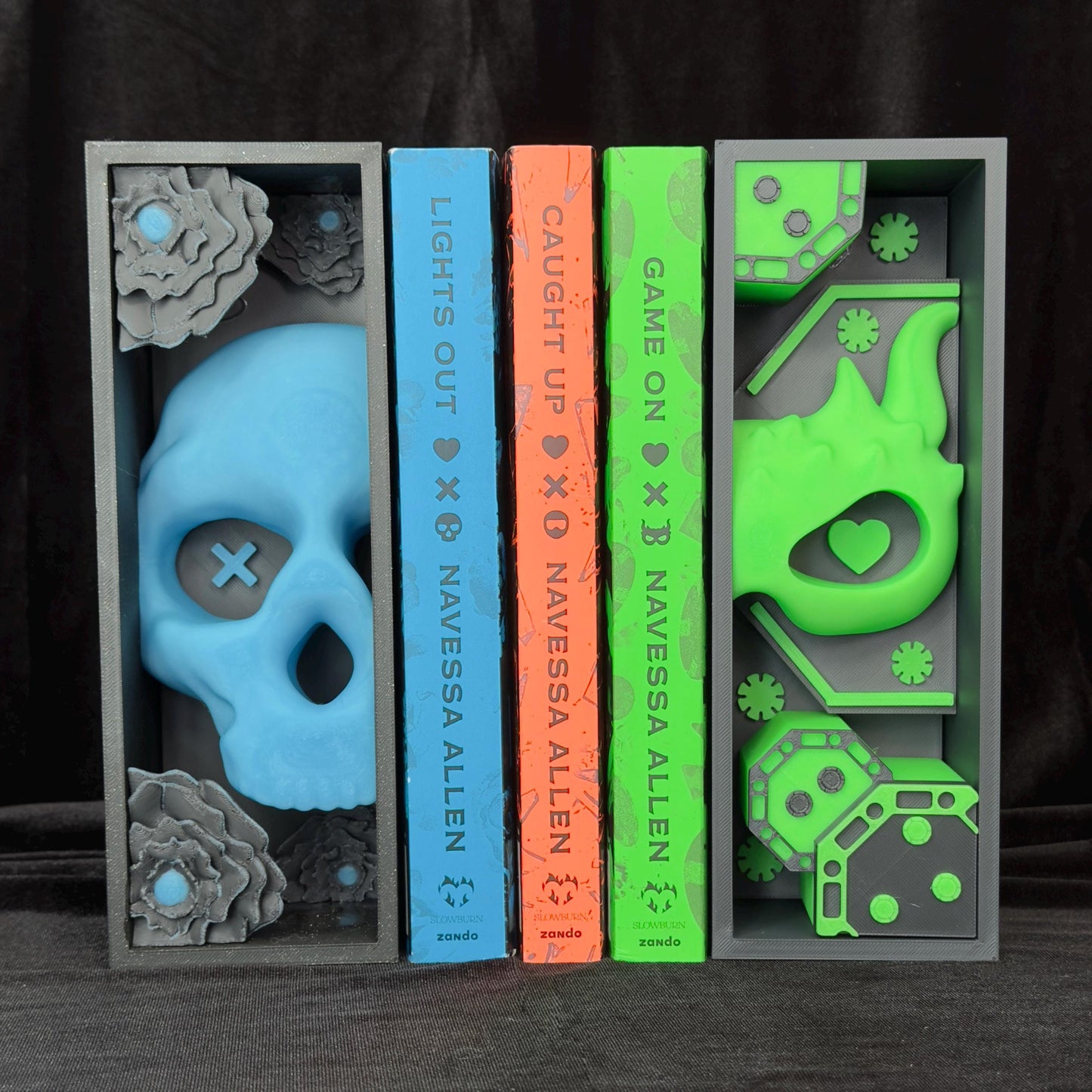 Green Mask and Poker Chips Book Nook | Dark Romance Bookshelf Decor Bookends