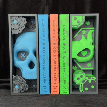 Green Mask and Poker Chips Book Nook | Dark Romance Bookshelf Decor Bookends