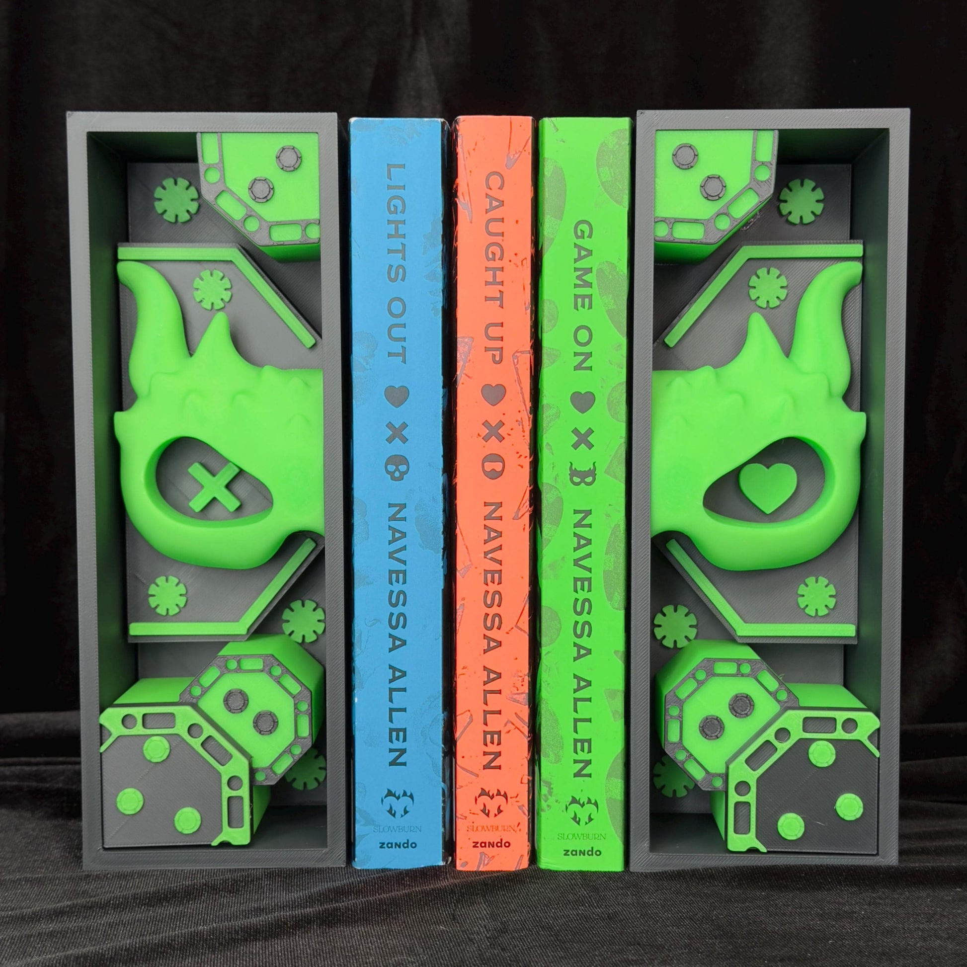Green Mask and Poker Chips Book Nook | Dark Romance Bookshelf Decor Bookends