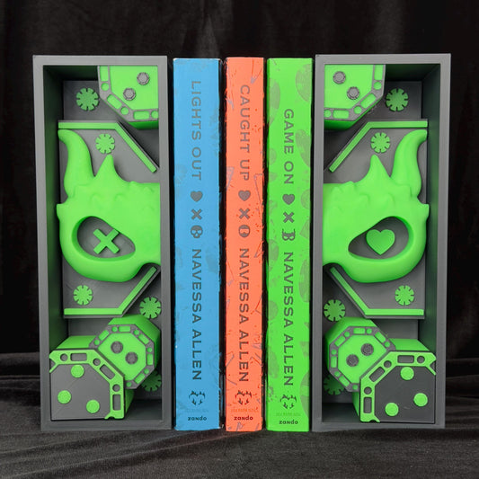 Green Mask and Poker Chips Book Nook | Dark Romance Bookshelf Decor Bookends