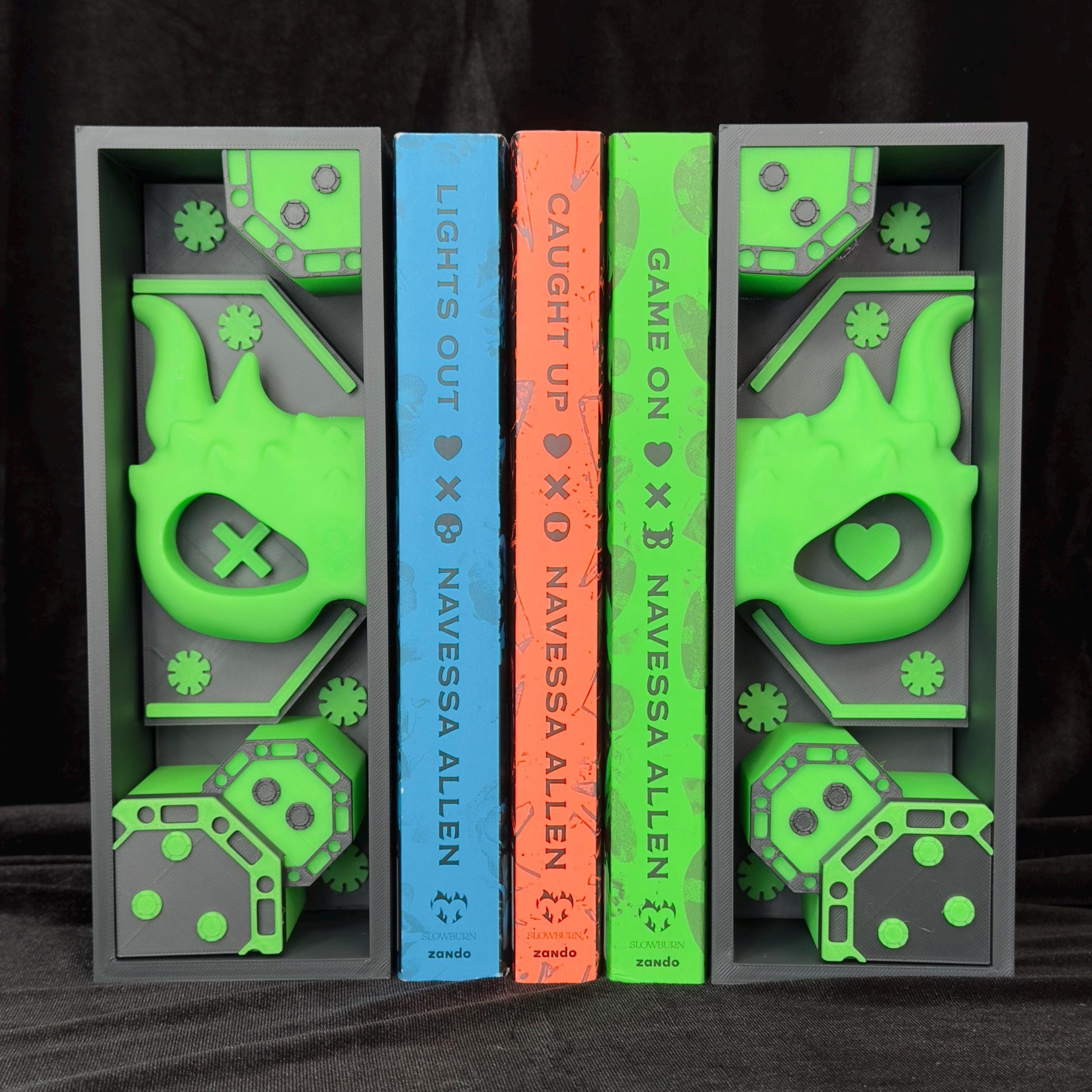 Green Mask and Poker Chips Book Nook | Dark Romance Bookshelf Decor Bookends