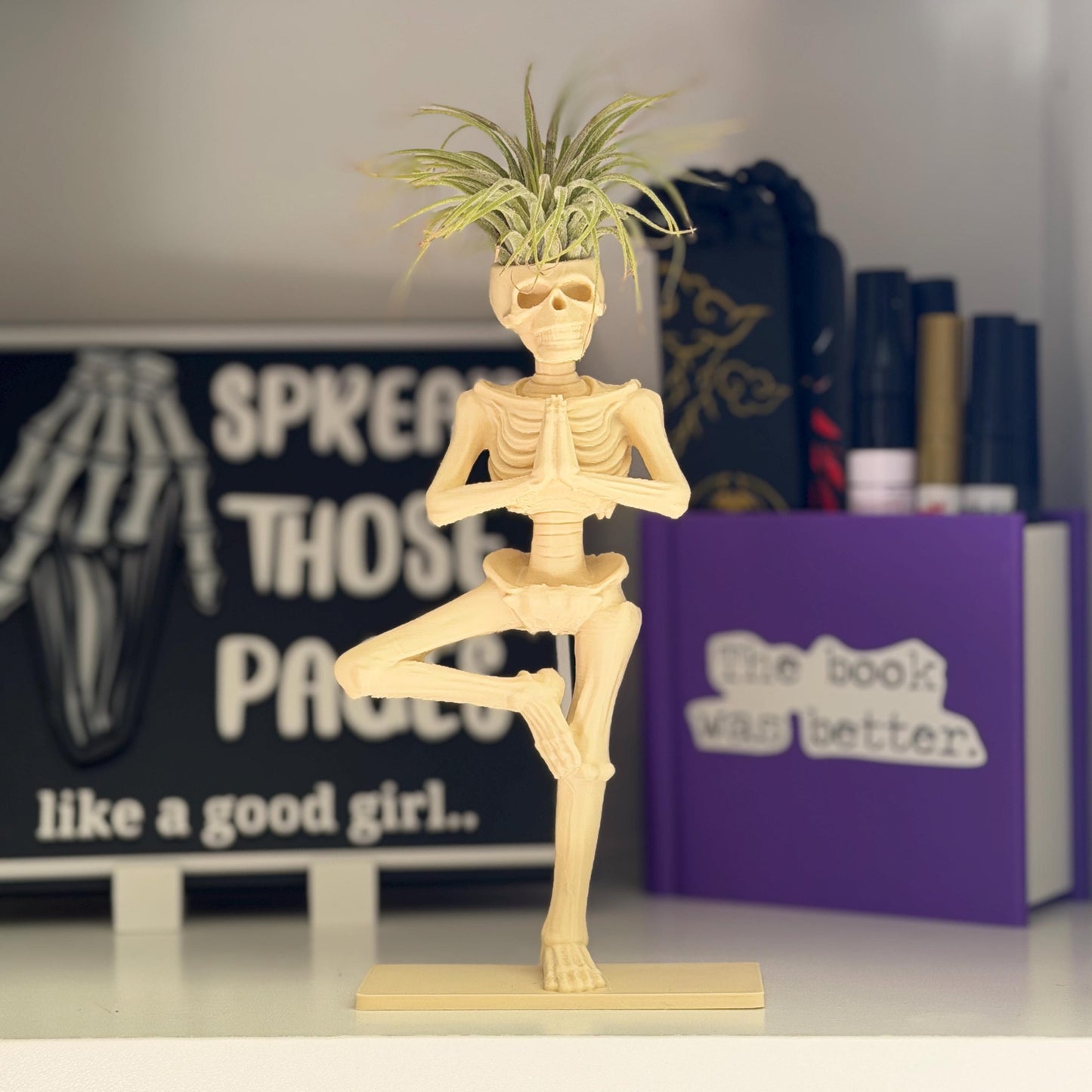 Gothic Skeleton Yoga Pose Air Plant Holder | Home Decor | Personalized Gifts | Planter | Desk Decor