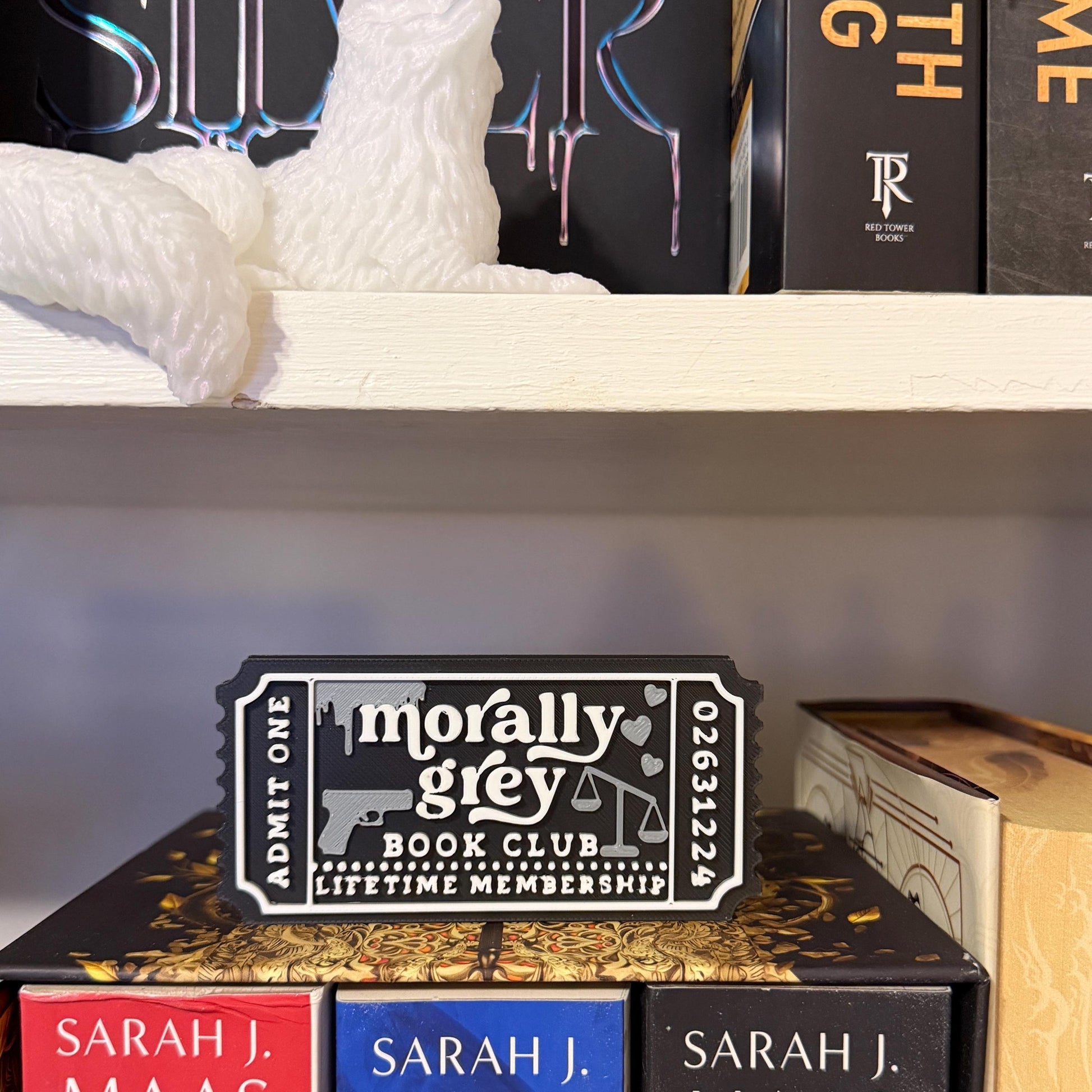 Morally Grey Book Club Ticket Bookshelf Sitter