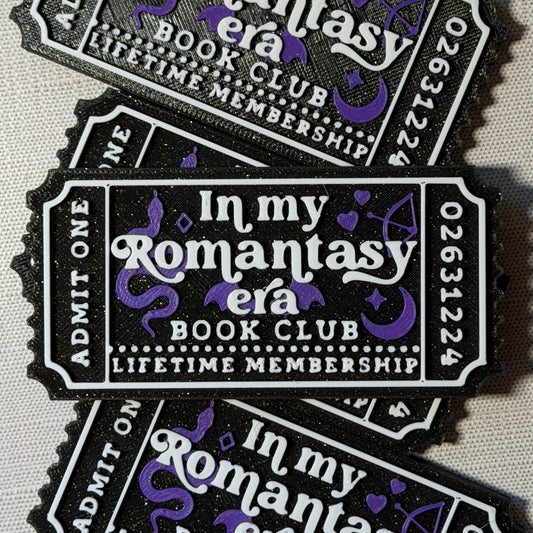 In My Romantasy Era Book Club Ticket Bookshelf Sitter