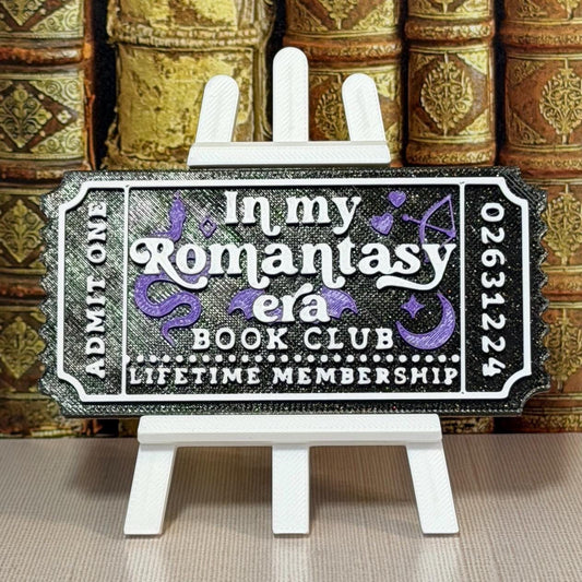 In My Romantasy Era Book Club Ticket Bookshelf Sitter