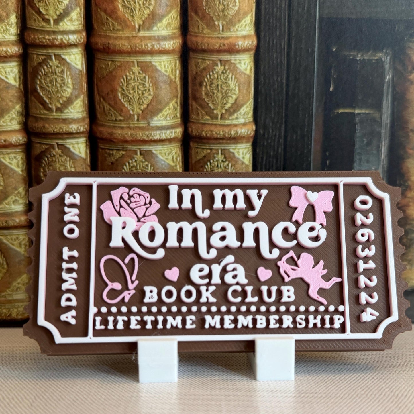 In My Romance Era Book Club Ticket Bookshelf Sitter