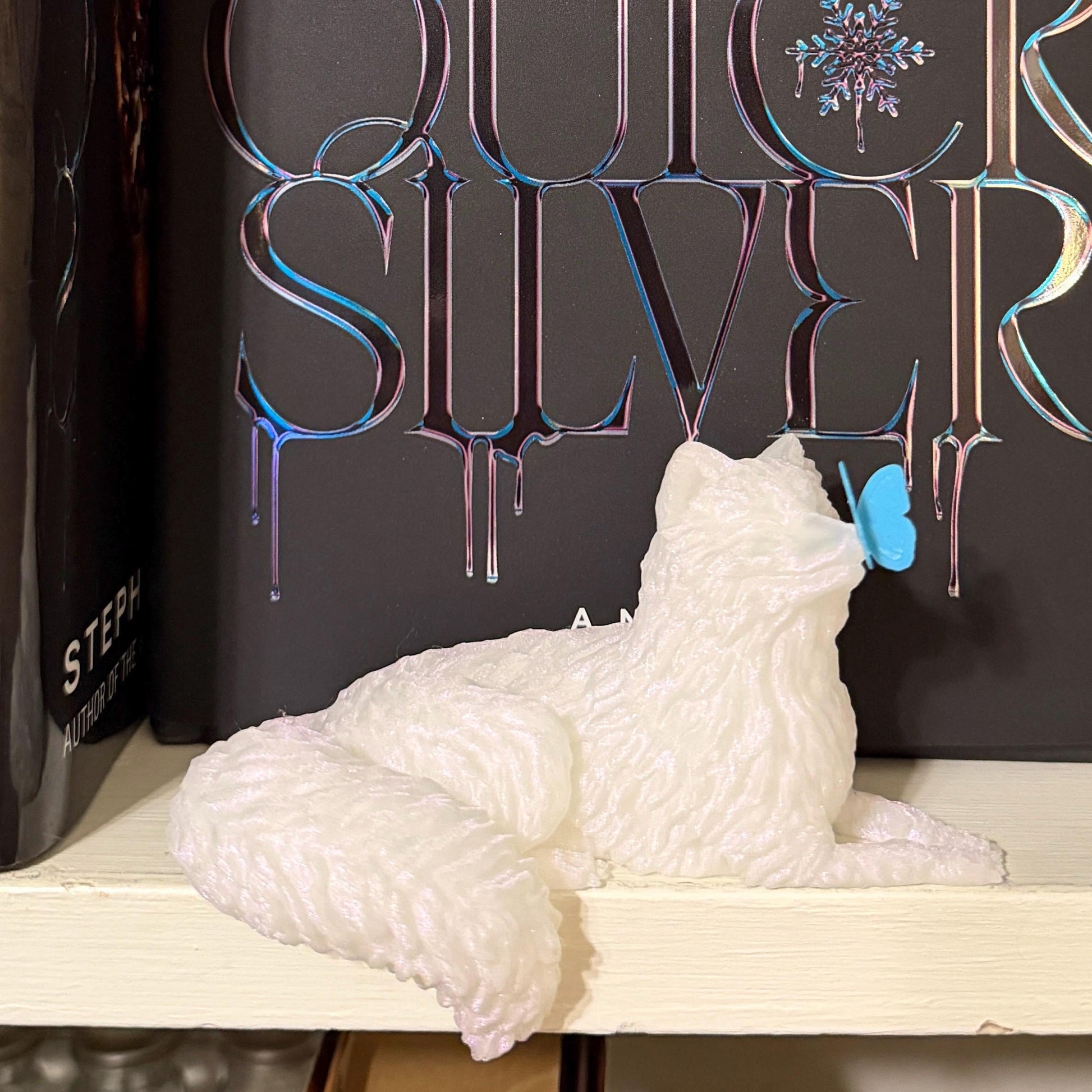Arctic Fox with Butterfly Perchling | Fantasy Inspired Bookshelf Decor | Cottagecore