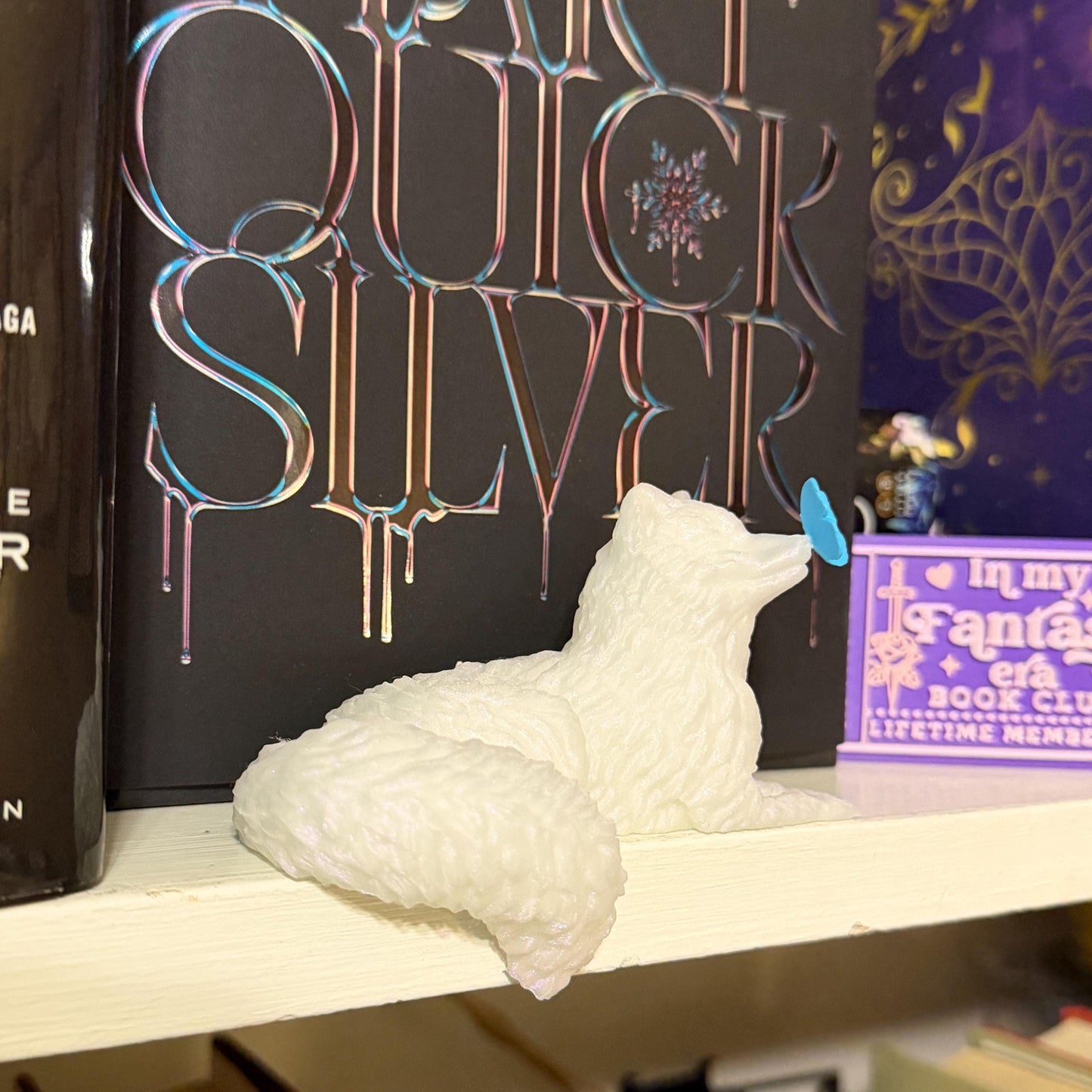 Arctic Fox with Butterfly Perchling | Fantasy Inspired Bookshelf Decor | Cottagecore