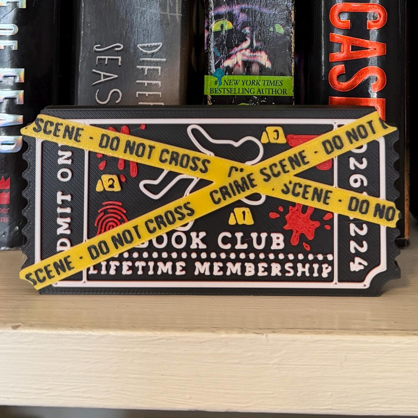 Crime Scene Book Club Ticket Bookshelf Sitter