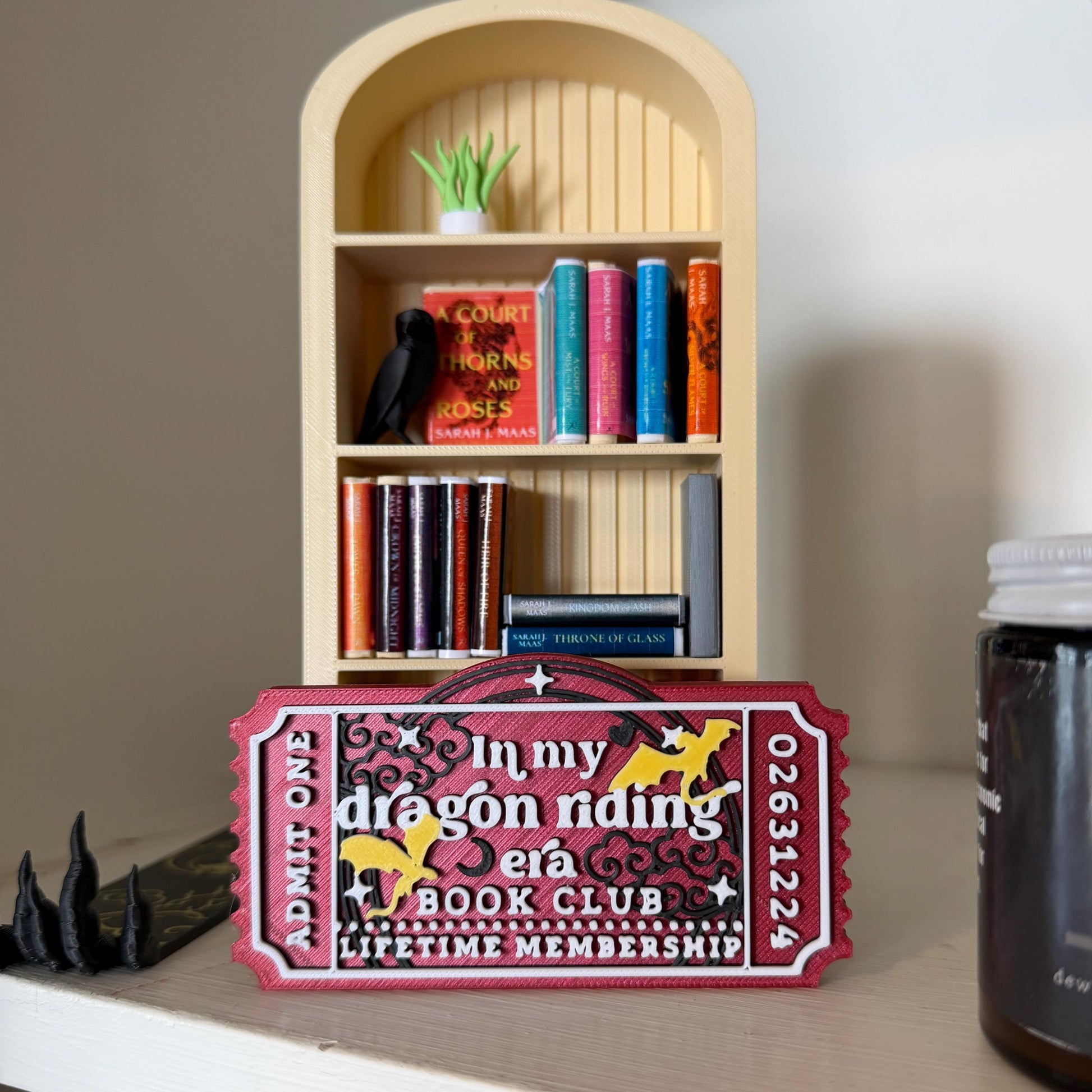 In My Dragon Riding Era Book Club Ticket Bookshelf Sitter