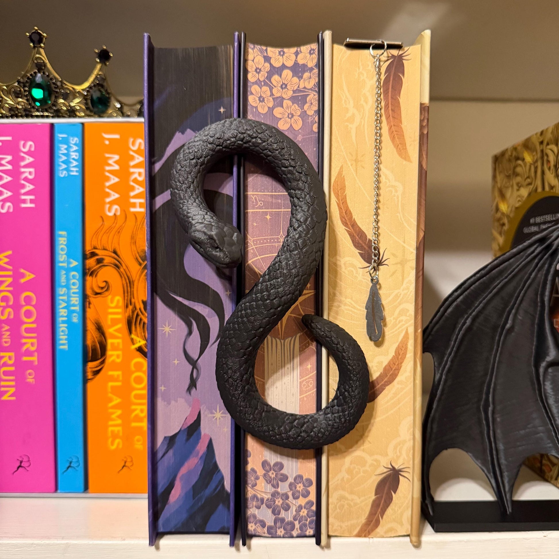Snake Book Spine Hugger Shelf Decor | Dark Fantasy Library Accessory | Magnetic Serpent Art