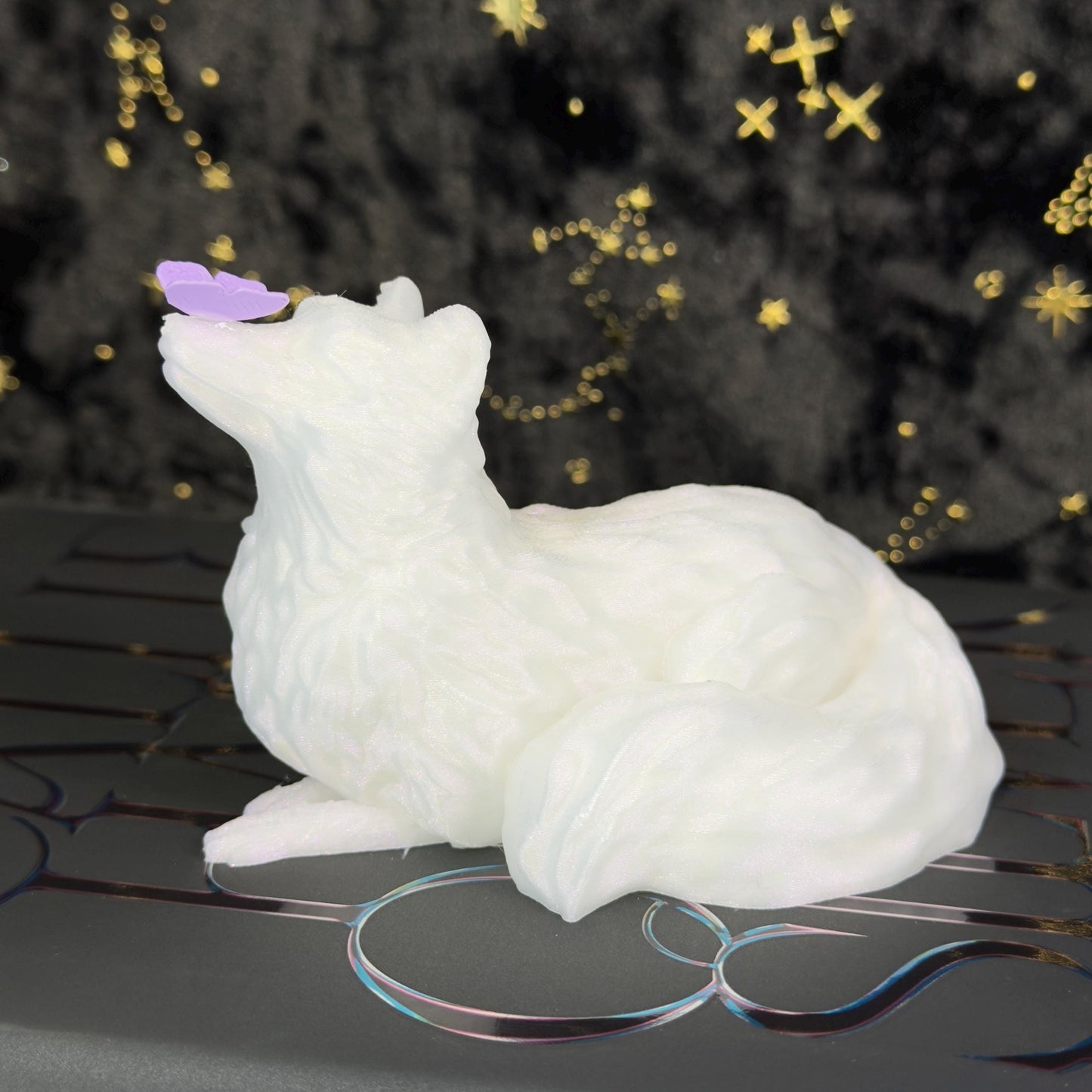 Arctic Fox with Butterfly Shelf Sitter | Fantasy Bookshelf Decor | Cottagecore Gift
