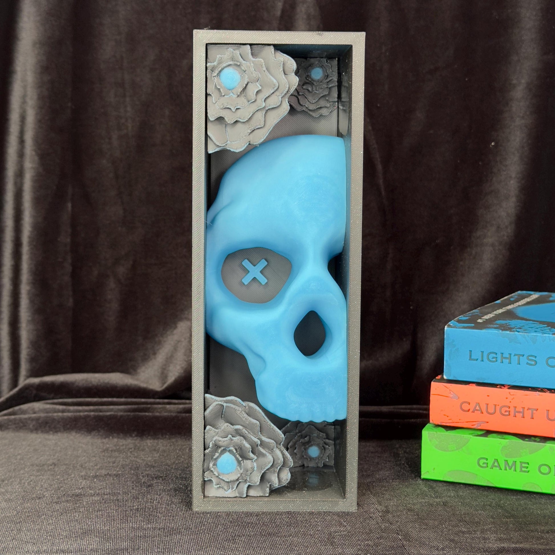 Blue Skull and Roses Book Nook | Dark Romance Bookshelf Decor