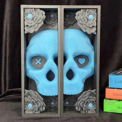Blue Skull and Roses Book Nook | Dark Romance Bookshelf Decor