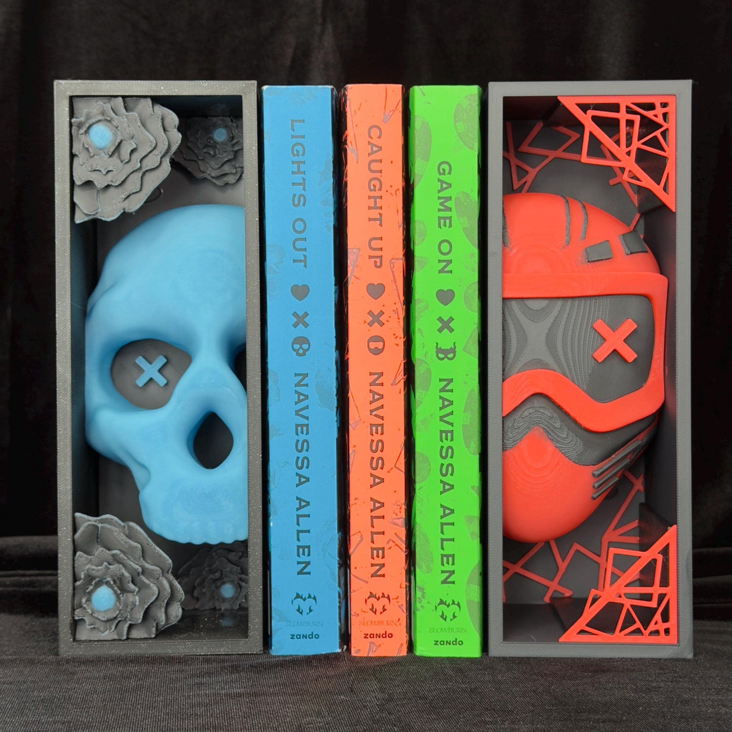 Blue Skull and Roses Book Nook | Dark Romance Bookshelf Decor