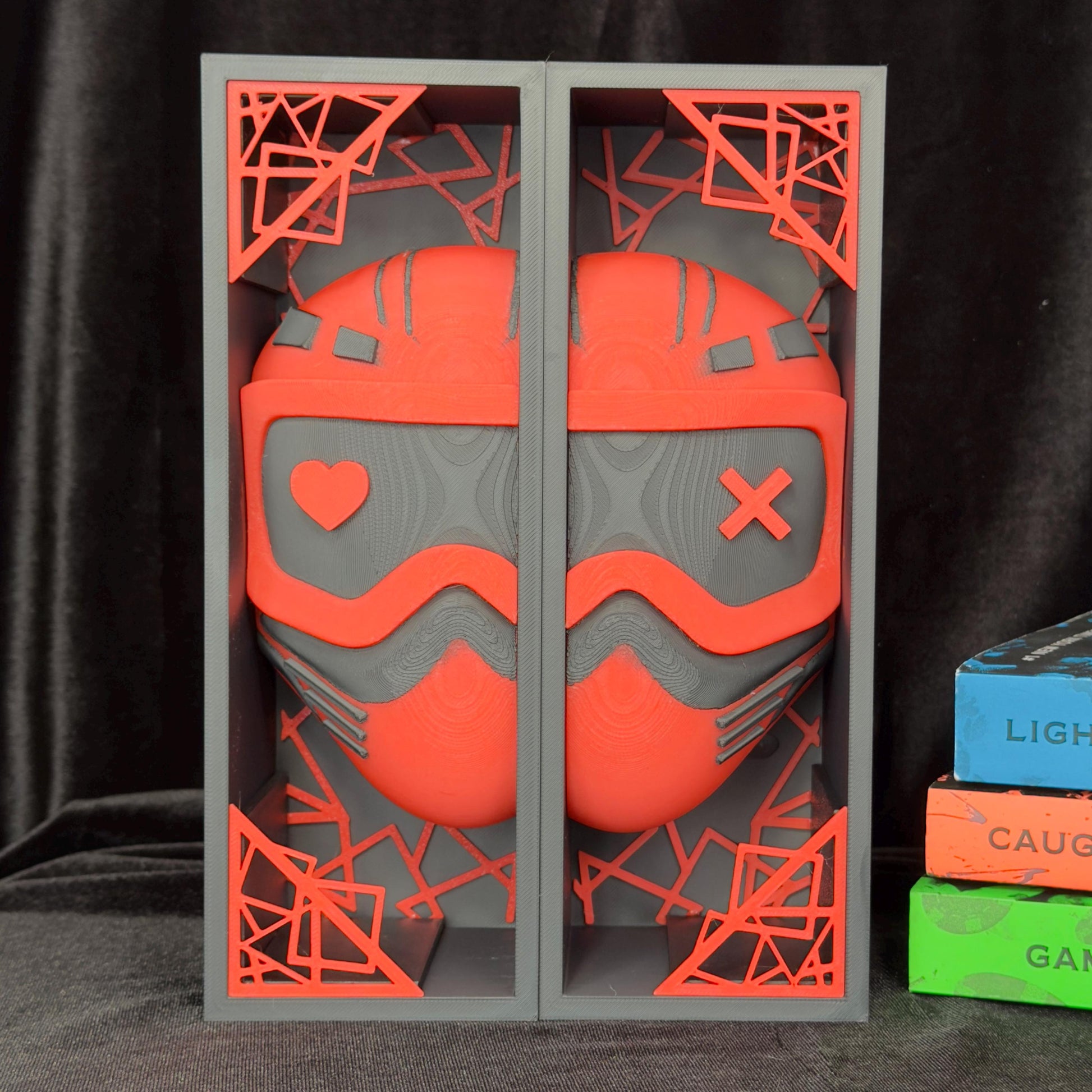 Red Mask and Shattered Glass Book Nook | Dark Romance Bookshelf Decor | Bookends