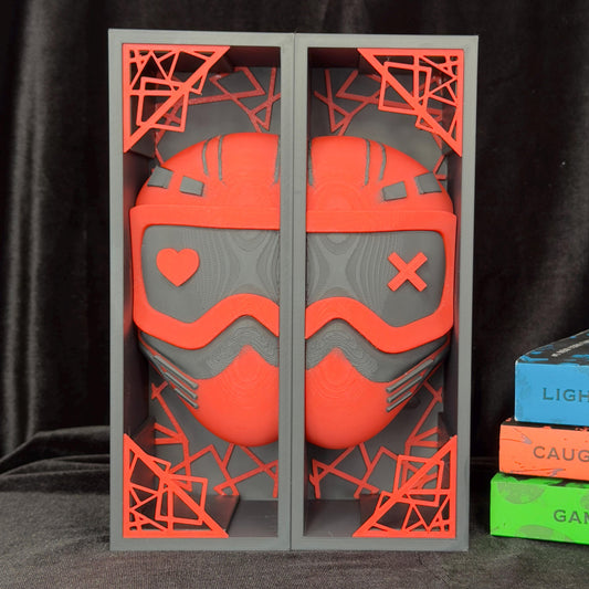 Red Mask and Shattered Glass Book Nook | Dark Romance Bookshelf Decor | Bookends