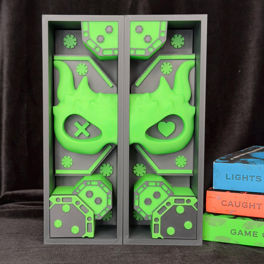Green Mask and Poker Chips Book Nook | Dark Romance Bookshelf Decor Bookends