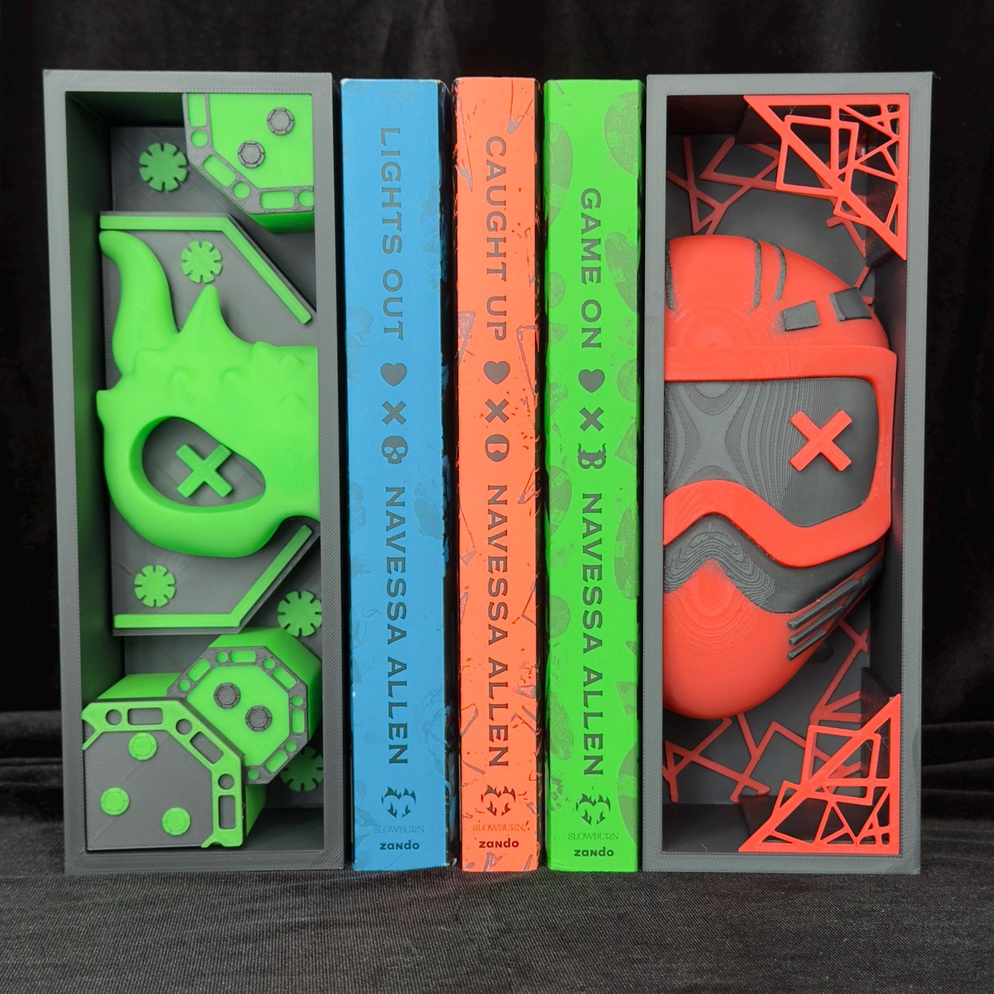 Green Mask and Poker Chips Book Nook | Dark Romance Bookshelf Decor Bookends