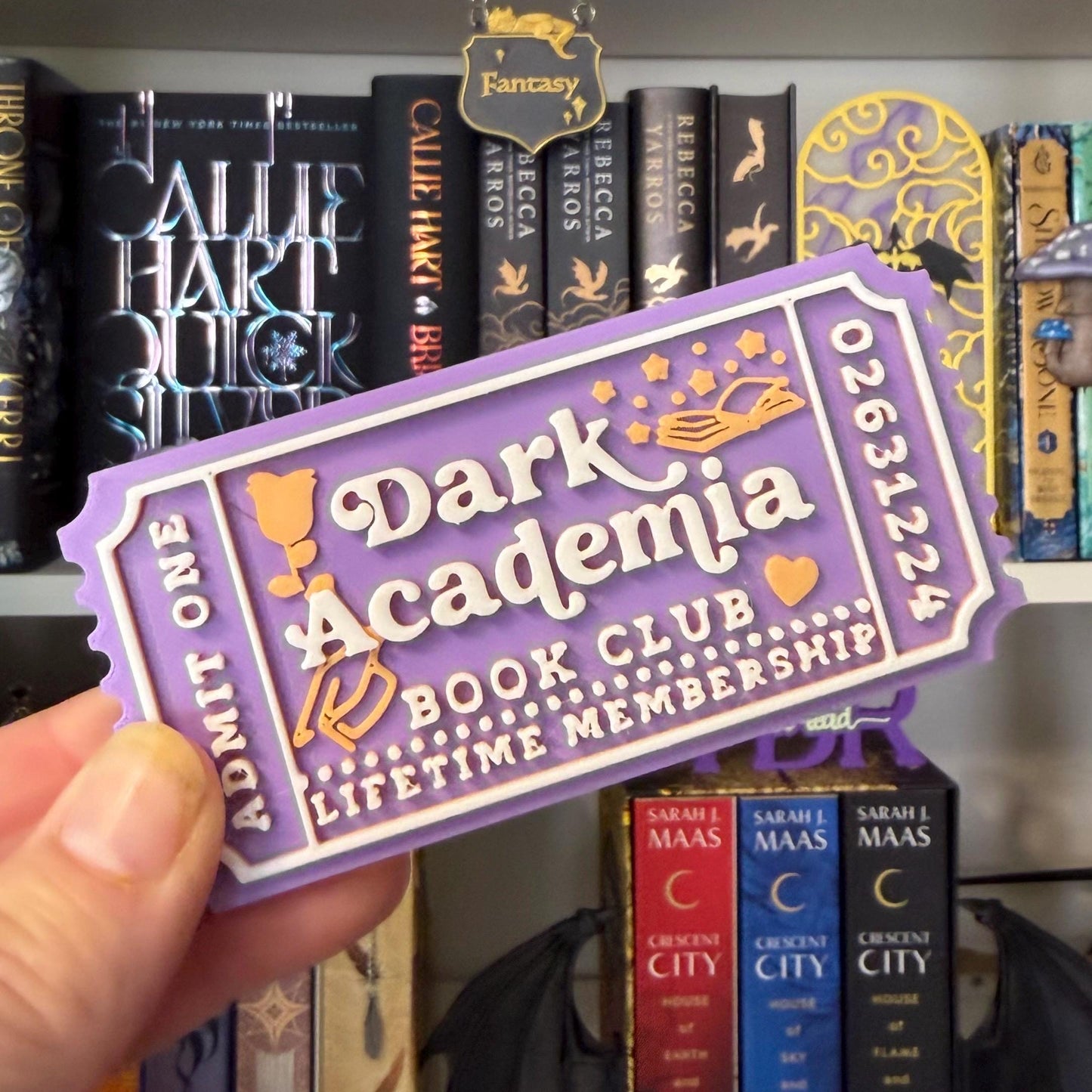 Dark Academia Book Club Ticket | Gothic Library Decor | 3D Printed Shelf Sitter