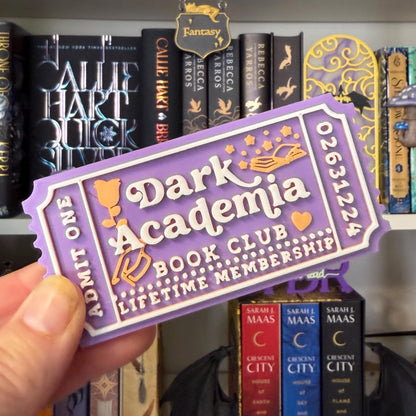 Dark Academia Book Club Ticket | Gothic Library Decor | 3D Printed Shelf Sitter