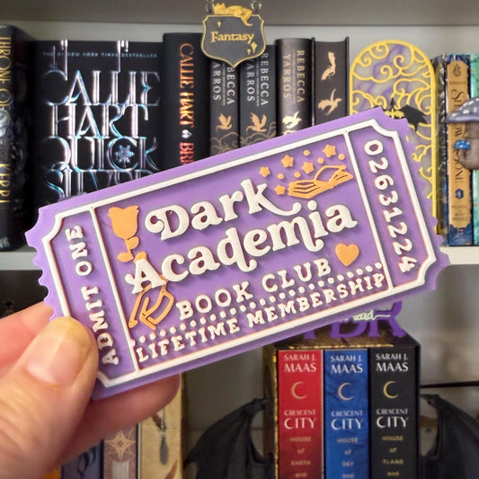 Dark Academia Book Club Ticket | Gothic Library Decor | 3D Printed Shelf Sitter