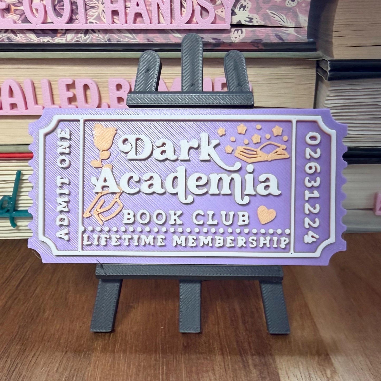Dark Academia Book Club Ticket | Gothic Library Decor | 3D Printed Shelf Sitter